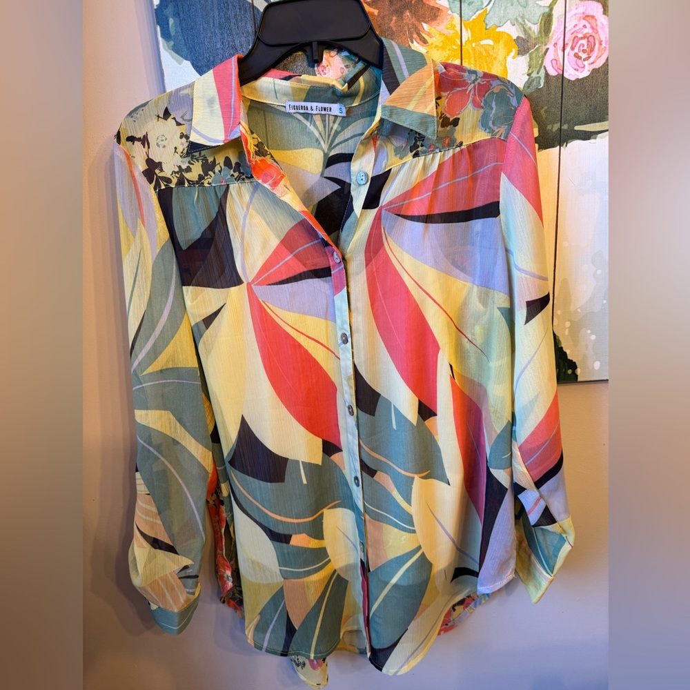 Figueroa & Flower Printed Button-Front Blousewith Tank